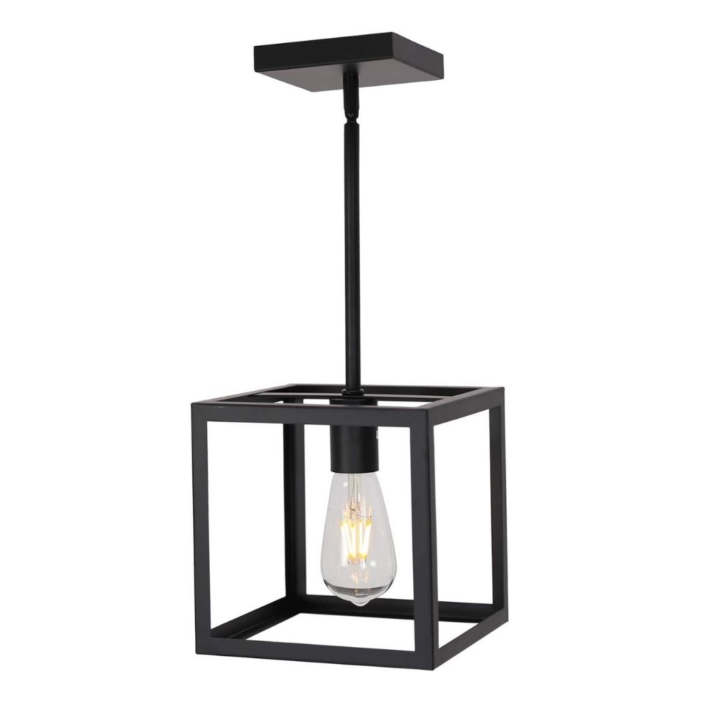 Light Cage Hanging Lighting Fixture with Adjustable Height - Black