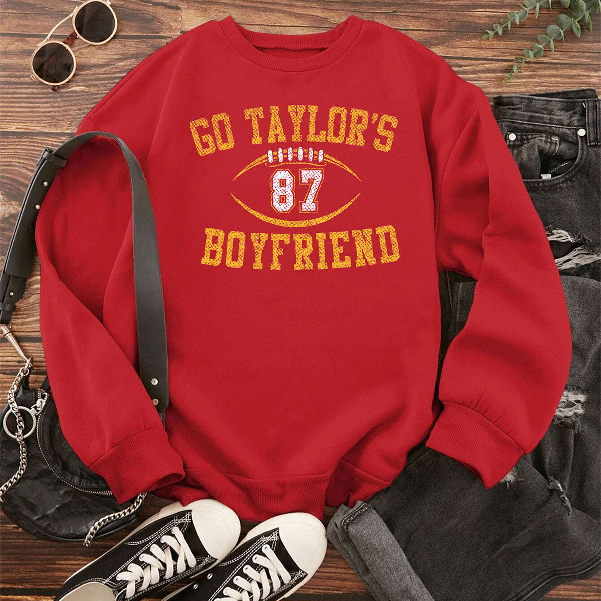 Women's Kansas City Football Love ERA Sweatshirt or Hoodie - SS - Football 87 - Red - M