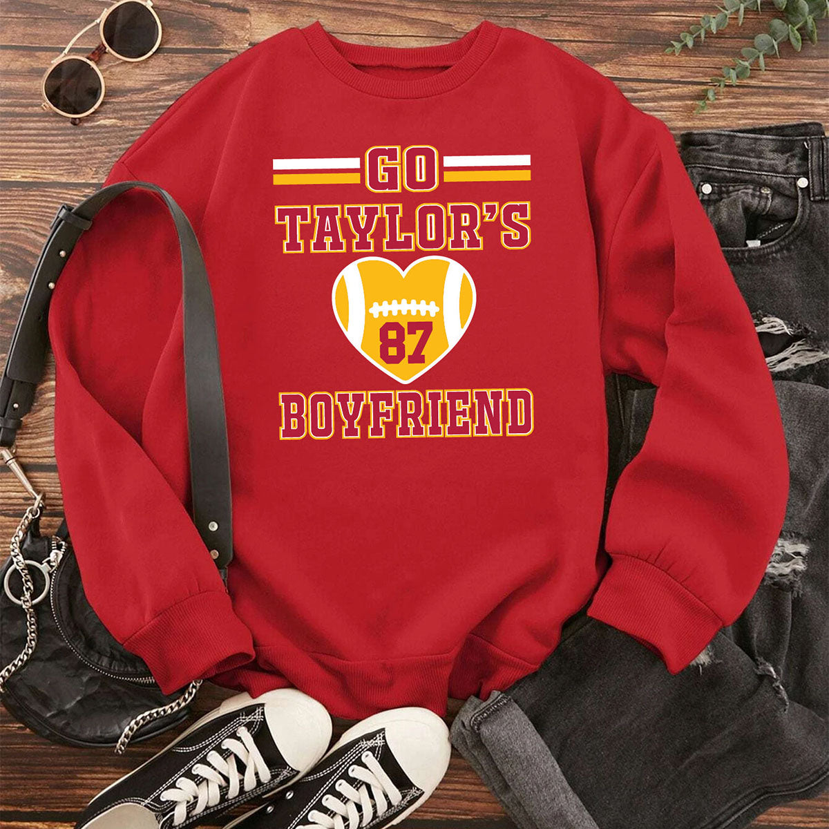 Women's Kansas City Football Love ERA Sweatshirt or Hoodie - SS - Heart 87 - Red - 2XL