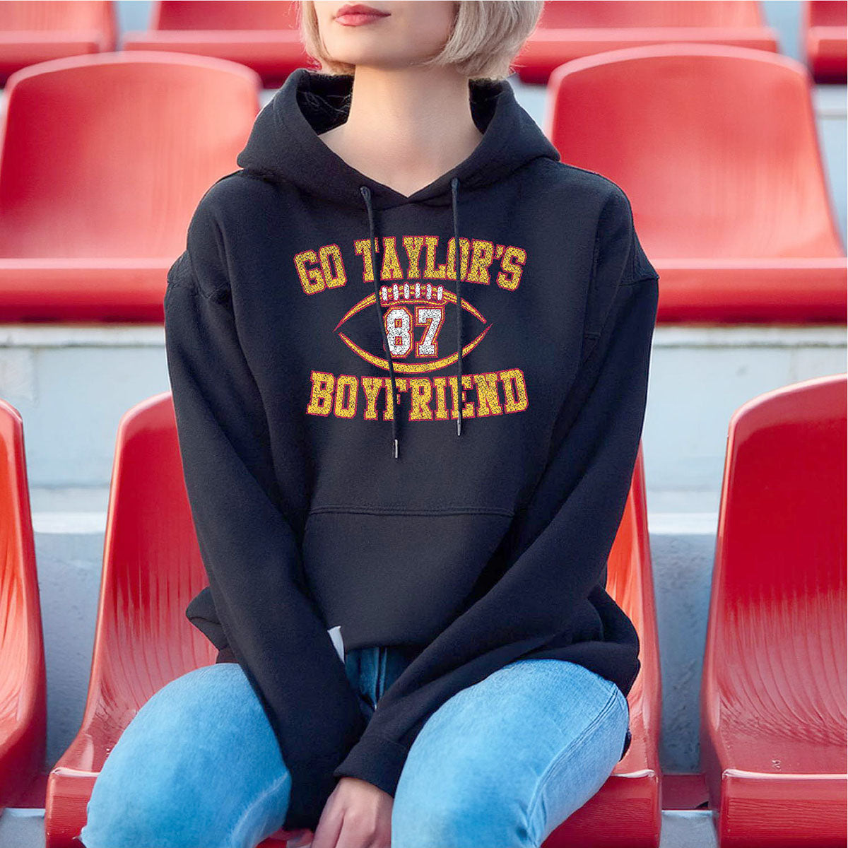 Women's Kansas City Football Love ERA Sweatshirt or Hoodie - PO HD - Football 87 - Black - L