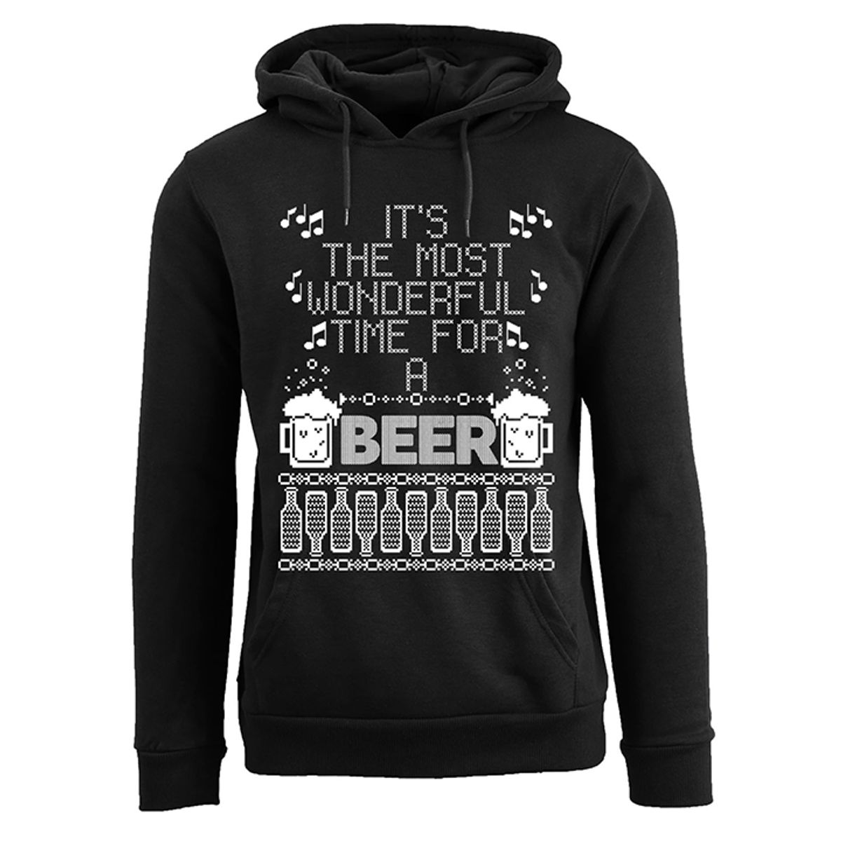 Women's Funny Holiday Pull Over Hoodie - It's The Most Wonderful Time for A Beer - Black - XL
