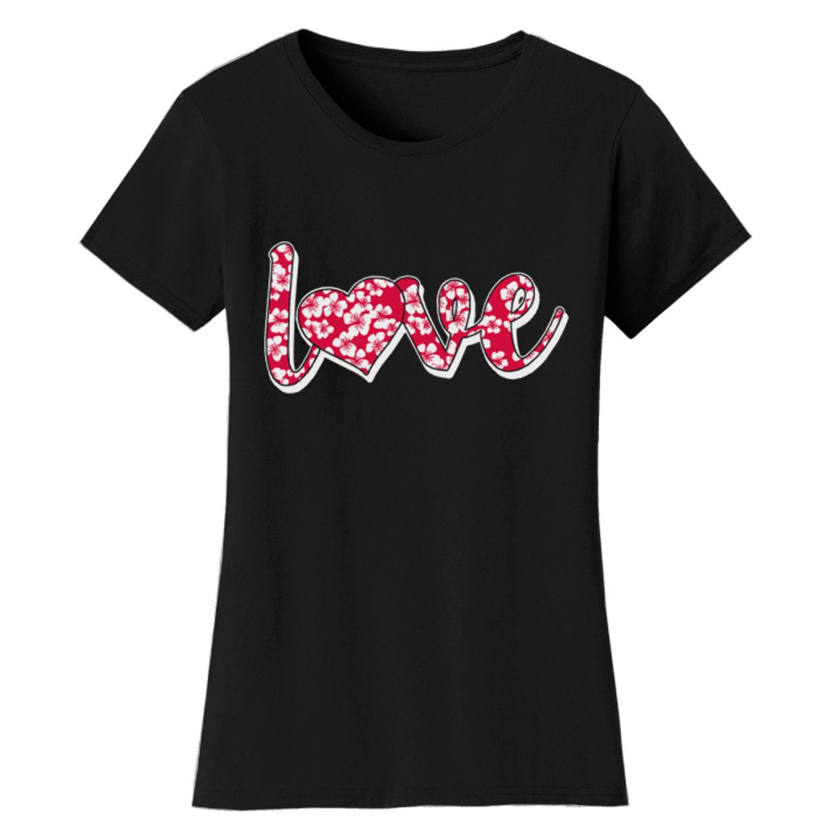 Women's Valentine's Day Shirts - T-Shirts - Hibiscus Love - Black - M