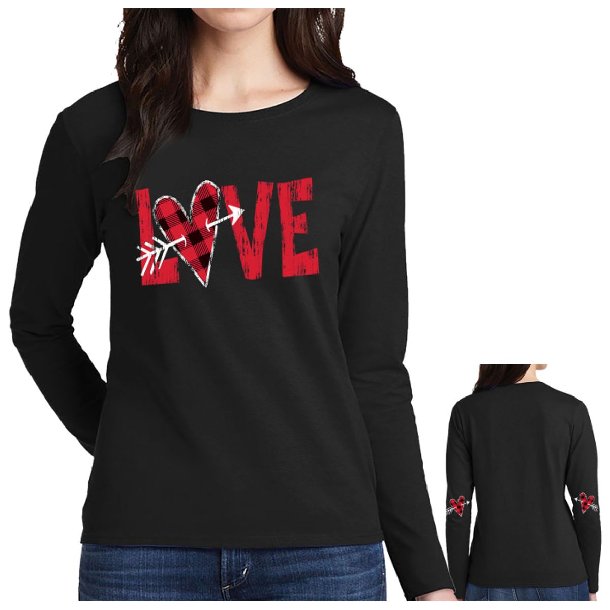 Women's Valentine's Day Shirts - Long Sleeve - Cupid Love - Black - XL