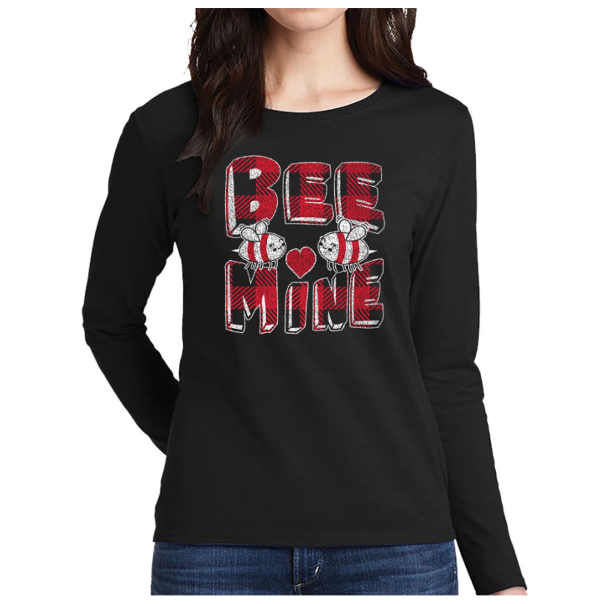 Women's Valentine's Day Shirts - Long Sleeve - Bee Mine - Black - M