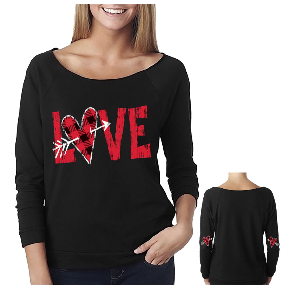 Women's Valentine's Day Shirts - Off The Shoulder - Cupid Love - Black - L