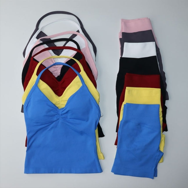 dfynee Alternative Candy Color Three-Section Waist Hip-Lifting Seamless Low-Waist Three-Quarter Pants Fitness Yoga set