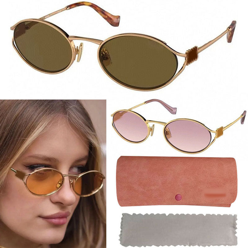 Womens oval metal frame sunglasses fashionable light colored decorative mirror designer high quality UV400 resistant sunglasses with box SMU 54Y ZS