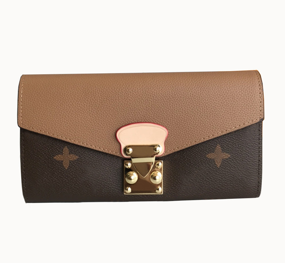 Elegant Women Designer Wallets Fashion Cover Long Purse Premium Quality Classic Flowers & Letters Card Holders Small Money Clutch Bag with Orange Bo