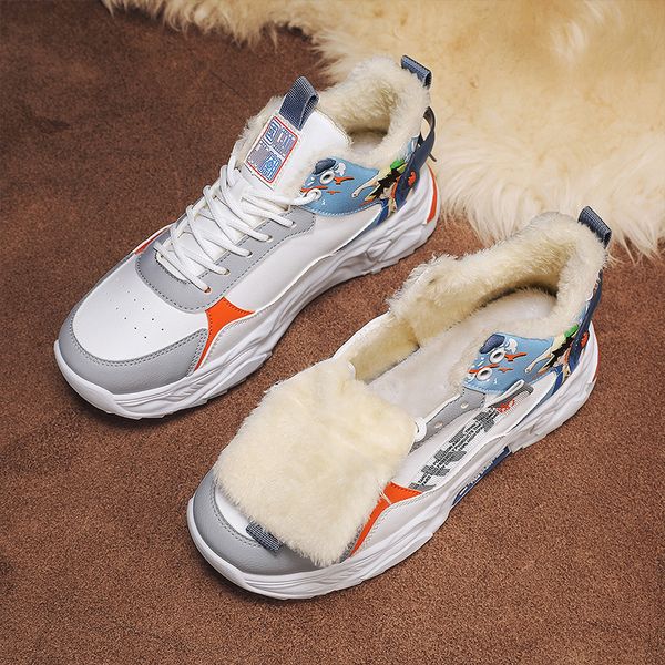 soled Winter fashion dad thick leather straps warmth and height increasing for students with added fleece, wearing sports cotton shoes outsi