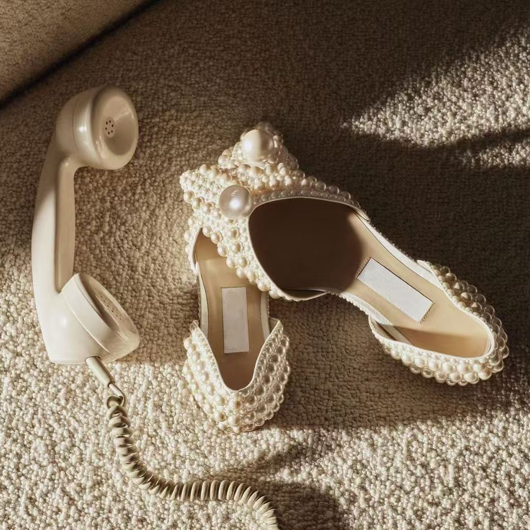 Open toes Sandals Bridal Shoes For Bidal Wedding High Heels Luxury Flat Slippers Designer Slingbacks Pearl Satin Platform Pumps Women White Pump Ank