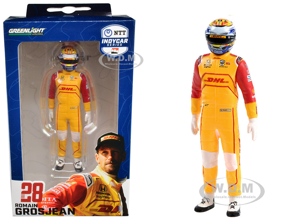 "NTT IndyCar Series" 28 Romain Grosjean Driver Figure "DHL - Andretti Autosport" for 118 Scale Models by Greenlight