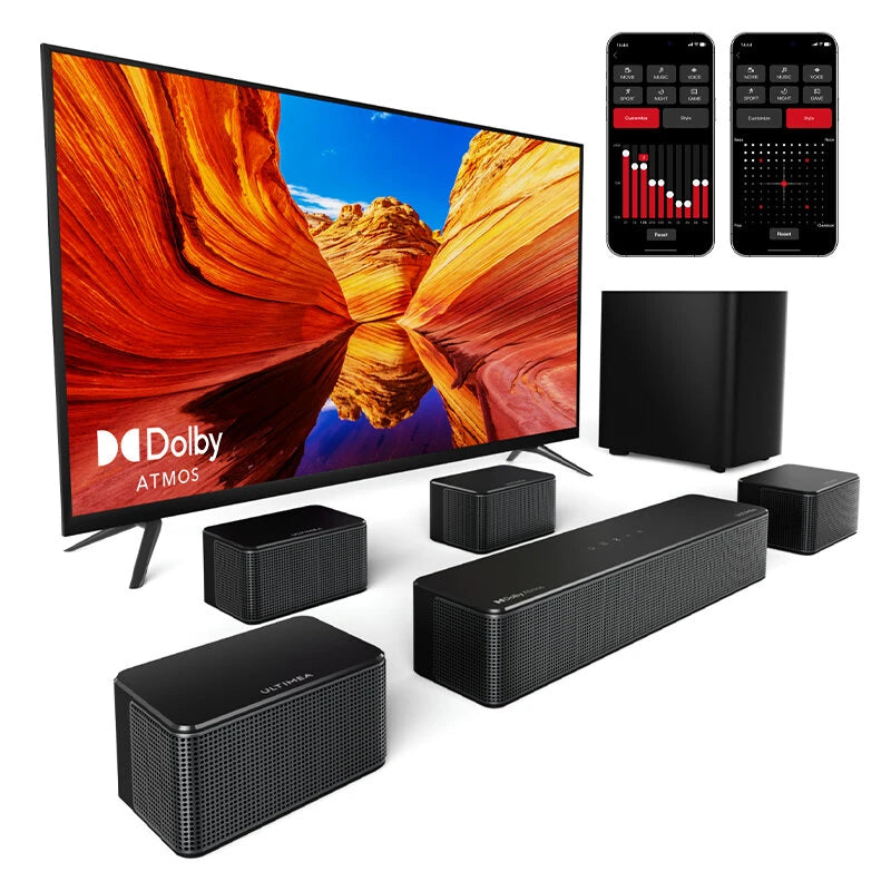 Ultimea Poseidon D80 460W 7.1CH Soundbar bluetooth Soundbar 4 Wired Surround Speakers 6.5" Wireless Subwoofer BassMX Sur