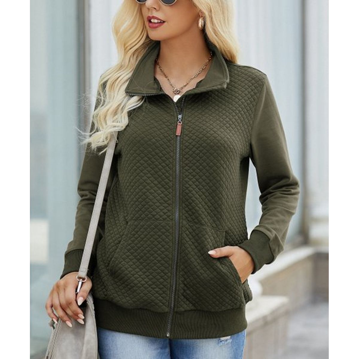 Women's Quilted Charm Light Zip-up - Olive - Medium (6-8)