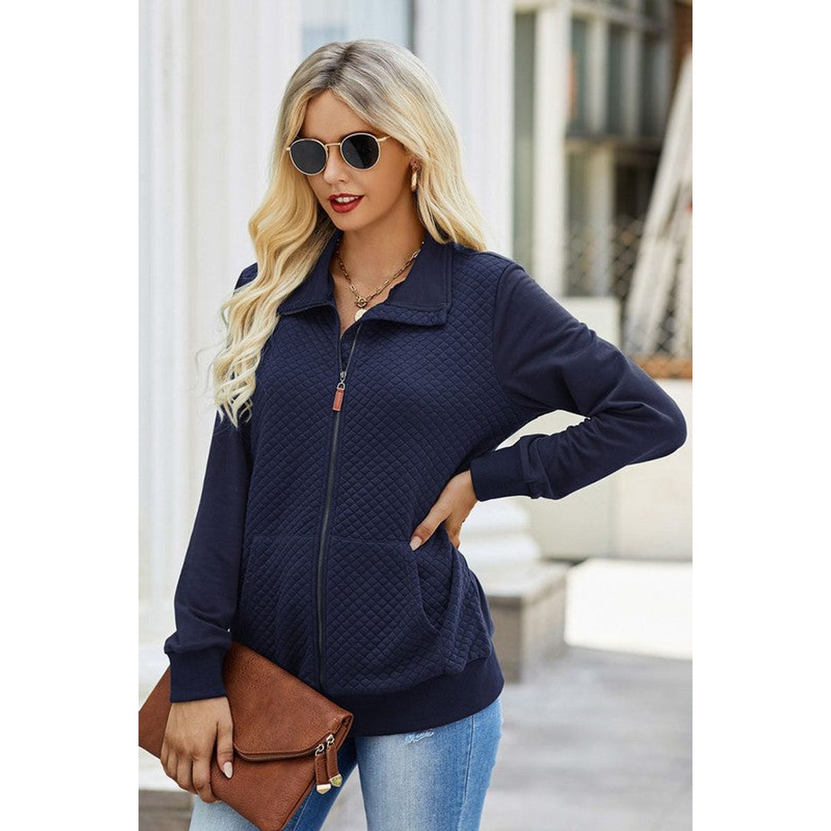 Women's Quilted Charm Light Zip-up - Navy - XLarge (10-12)
