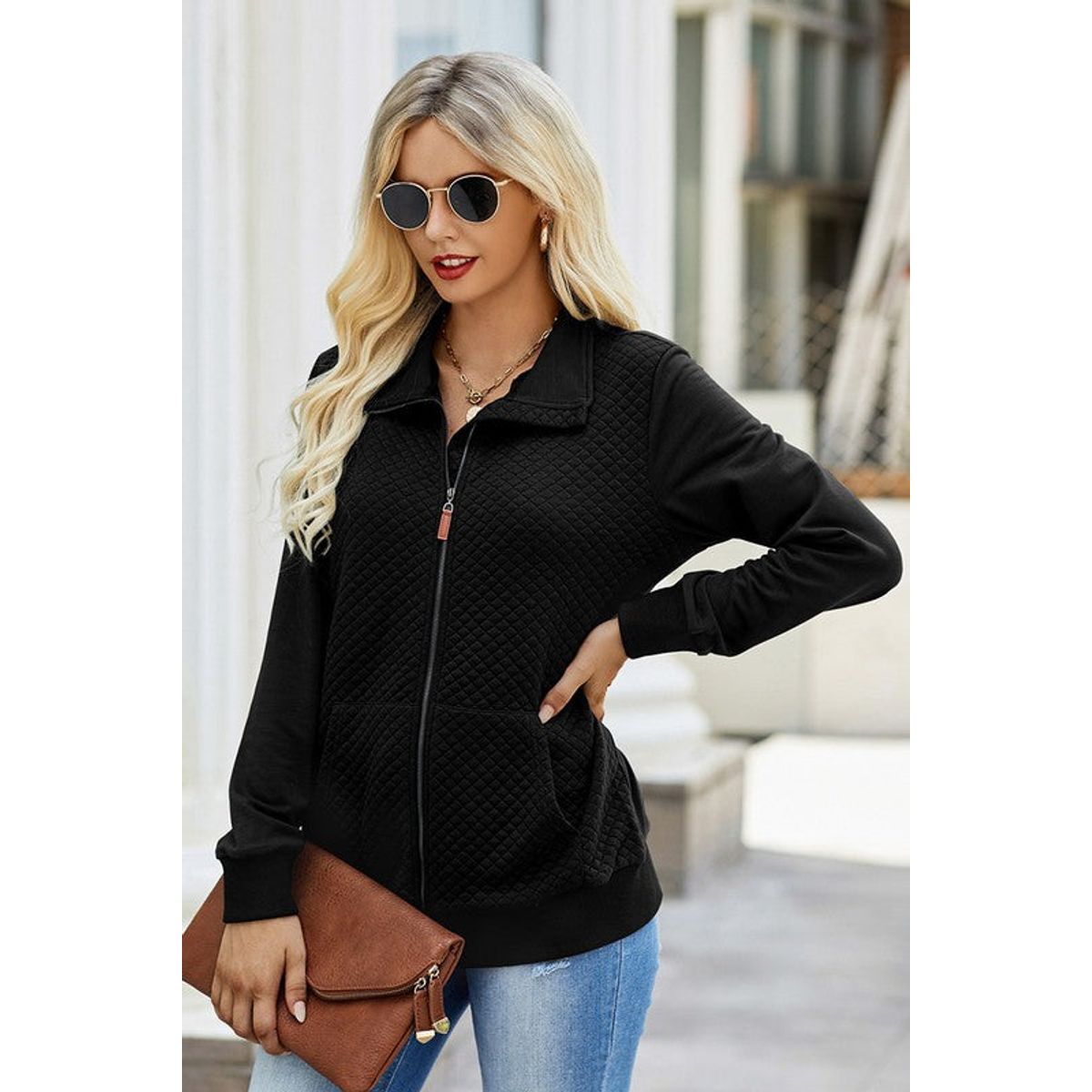 Women's Quilted Charm Light Zip-up - Black - XLarge (10-12)