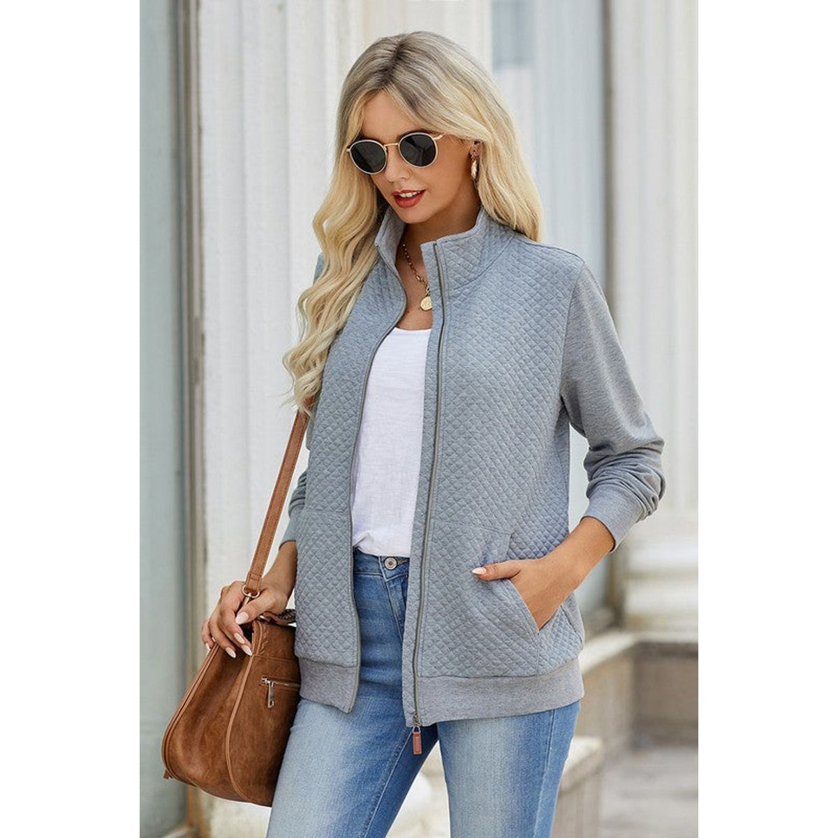 Women's Quilted Charm Light Zip-up - Light Grey - XLarge (10-12)