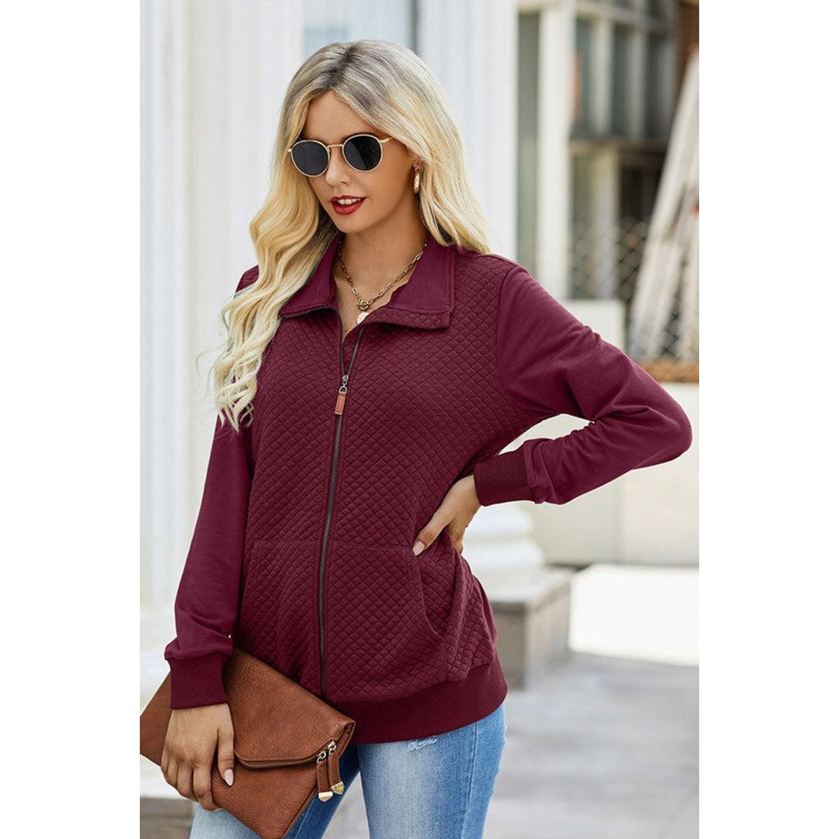 Women's Quilted Charm Light Zip-up - Wine - Large (8-10)