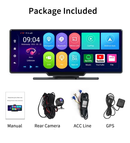 10.26 Inch 4G Dash Cam Android 13 4+64G 8 Core 5G WiFi Car DVR ADAS GPS FM 24h Parking Monitor Rearview Mirror Video Recorder