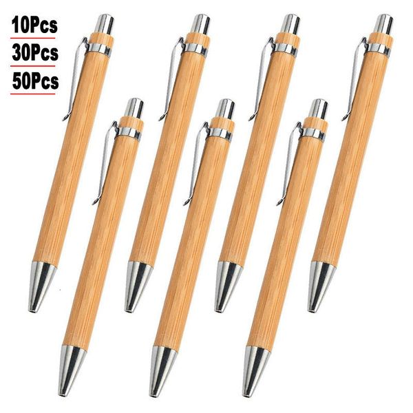 Ballpoint Pens 30Pcs 50Pcs Set Bamboo Wood Ballpoint Pen 1.0mm Tip Blue Black Ink Office School Wrting Stationery Business Signature Ball Pe