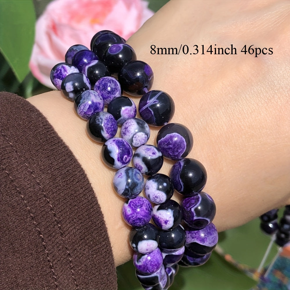 TEMU 6-8-10mm Natural Stone Beads - Marbled Glossy Loose Beads For Making, Bracelets, Necklaces, Earrings - Japanese & Korean Supplies, Beads For