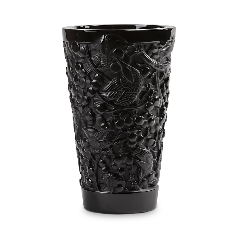 Lalique Merles & Raisins Small Black Vase