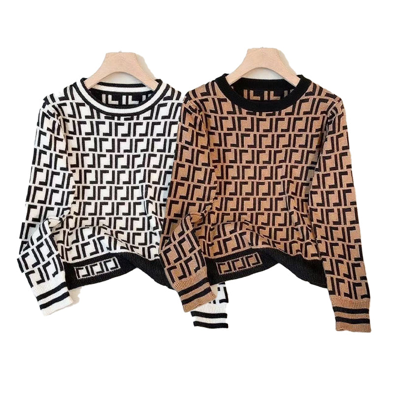 Sweater Women Autumn Round Neck Long Sleeve Pullover Women Sweater Knit Cardigan Jumpers Sweater Striped High End Jacquard knitting Sweater Dress Co