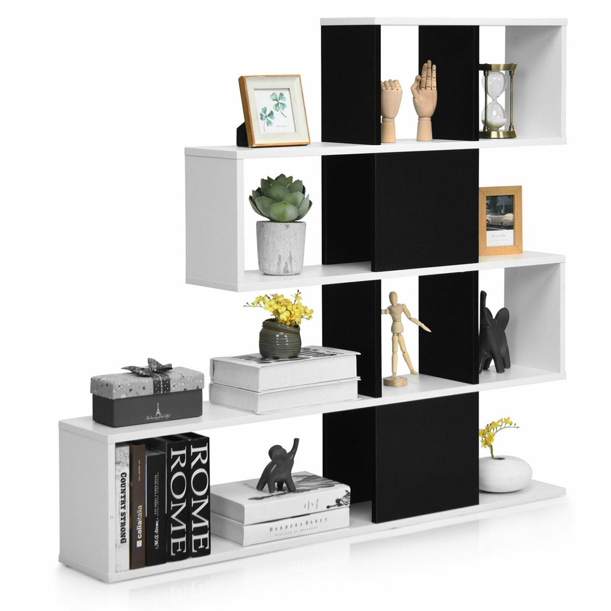 5-Tier Bookcase Ladder Bookshelf - Black/White