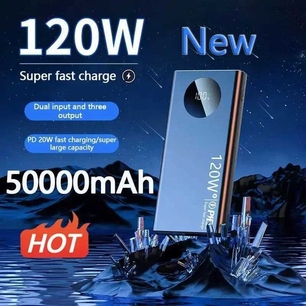 Power bank New 120w 50000mah er Fast Charging Thin And Light Power Bank Cell Phone Accessories External Battery 2024 For Xiai iPhone Z241108