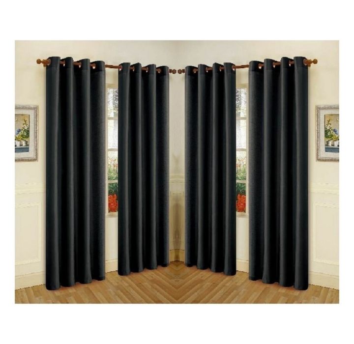 Semi-Sheer Faux Silk 84" Curtain Panels (4-Pack) - Black