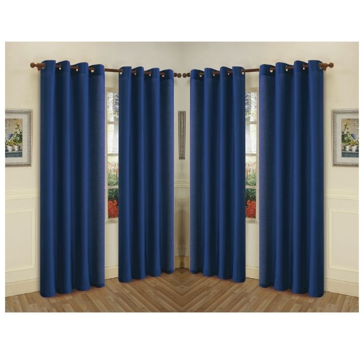 Semi-Sheer Faux Silk 84" Curtain Panels (4-Pack) - Navy Blue