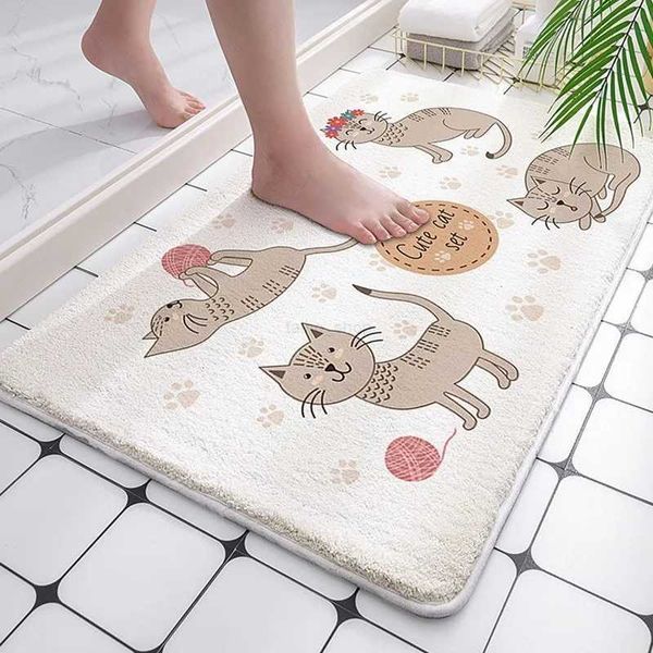 Water Absorbtion Non-slip Bathroom Mat Cute Cartoon Cat Plush Bath Carpets Shower Room Floor Mats Durable Entrance DoormatsXJ240807