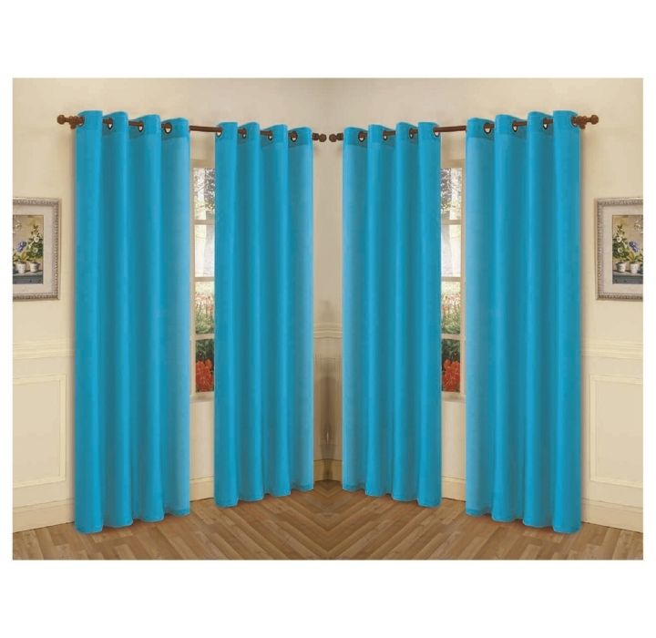 Semi-Sheer Faux Silk 84" Curtain Panels (4-Pack) - Turquoise