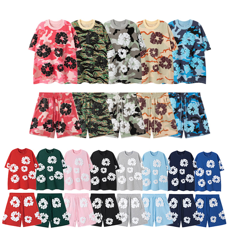 2025 Men&#039;s T-Shirts Designer T Shirt Men Womens Camouflage Denim Foam Floral Embroidery Loose Casual T-shirt Shorts Hip Hop Streetwear Clothing