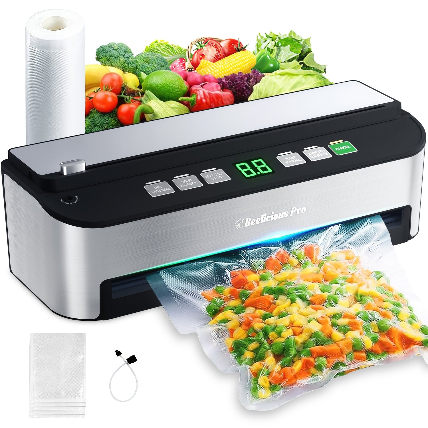 TEMU Vacuum Sealer Machine, 85000pa Fully Automatic Vacuum Sealer With Bags Storage, Build-in Cutter, Mode And Air Suction Hose | Digital Countdown |