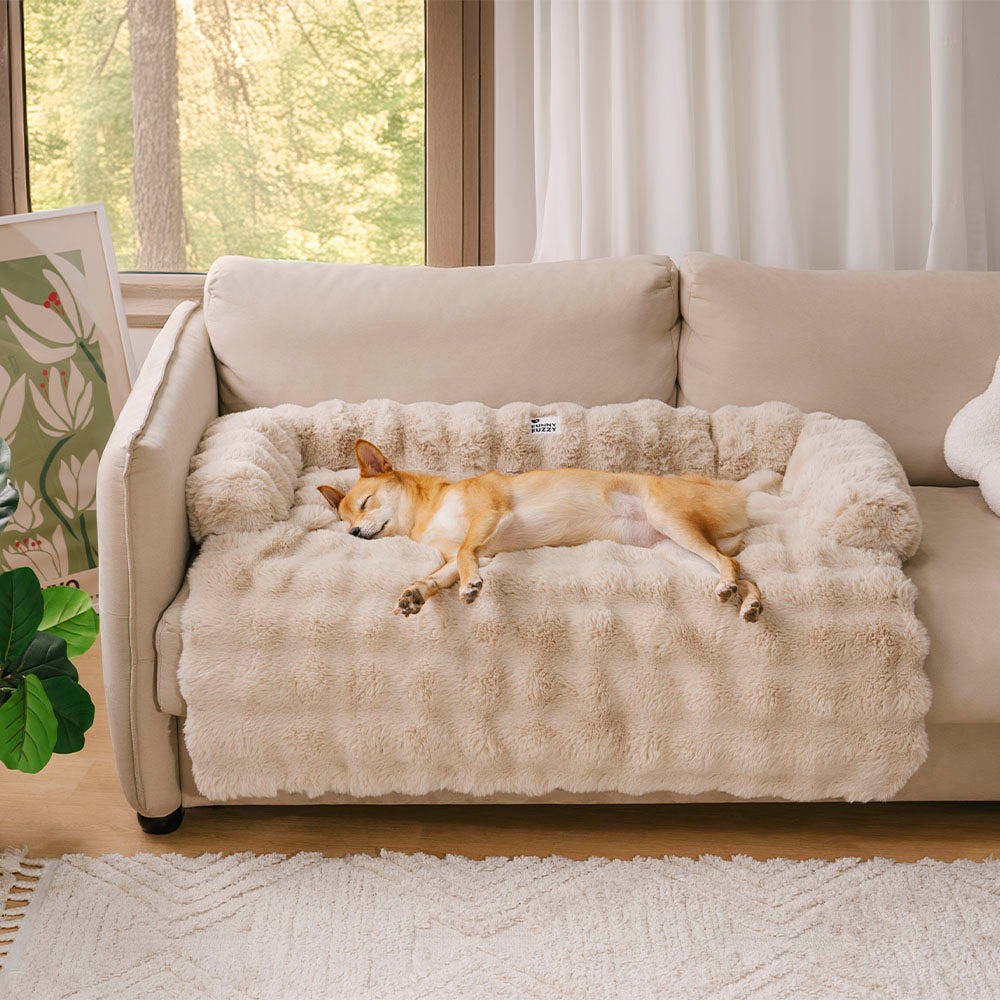 Fluffy Fuzzy Calming Dog Bed Sofa Protector Pet Mat, Coffee - M