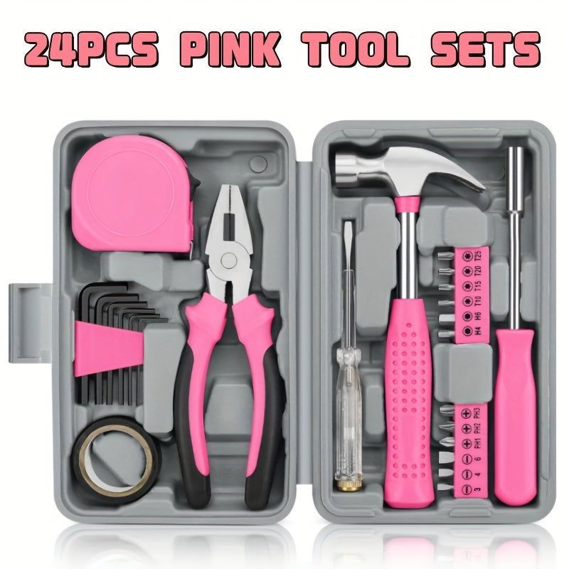 TEMU 24piece Tool Set Household Hand Tool Kit With Plastic Toolbox Storage Case Blue For Woman-