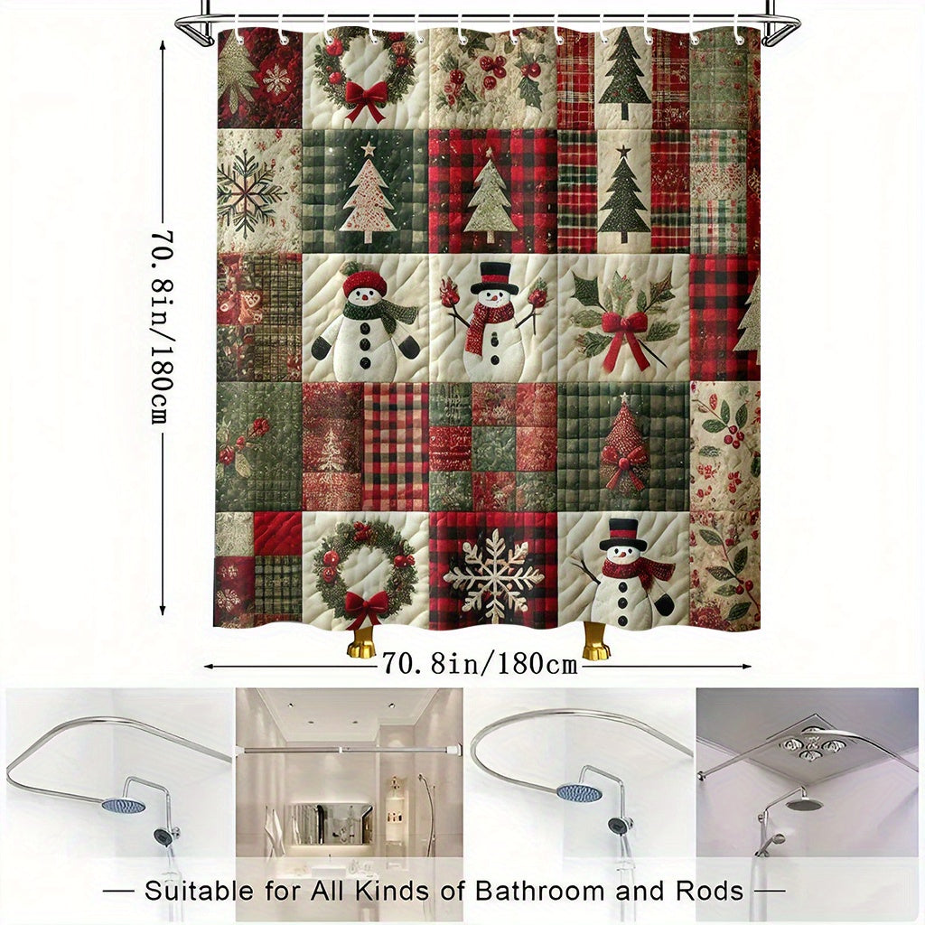 TEMU Shower Curtain 1pc, Christmas Decorations Display Shower Curtain For Bathroom, Includes 12 Hooks, Polyester Fabric, Machine Washable Bathroom