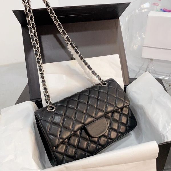 Caviar Leather Glitter Shimmer Iridescent CC Bags Classic Diamond Lattice Sac Double Flap Quilted Shoulder Handbag Silver Metal Chain Crossb