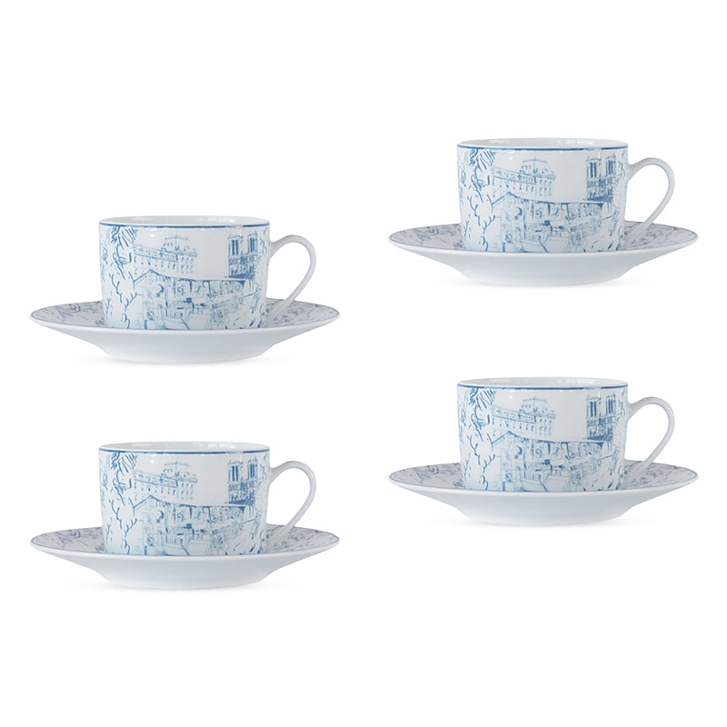 Bernardaud Tout Paris Set of 4 Tea Cups & Saucers
