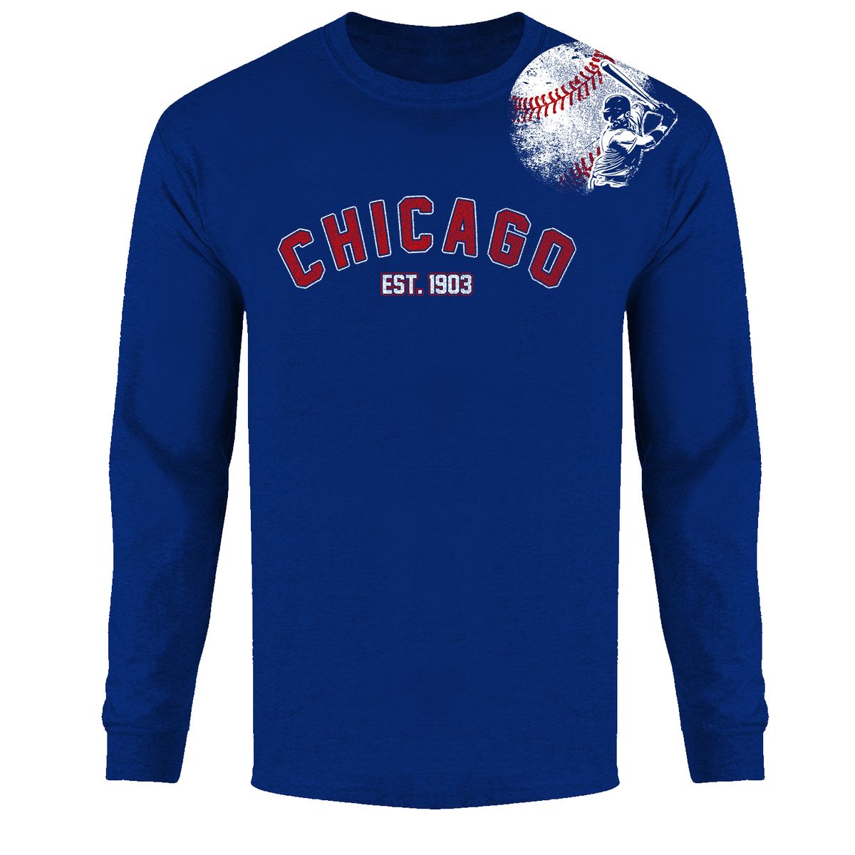 Men's Batter up Baseball Long Sleeve Shirts - Chicago - Royal - M