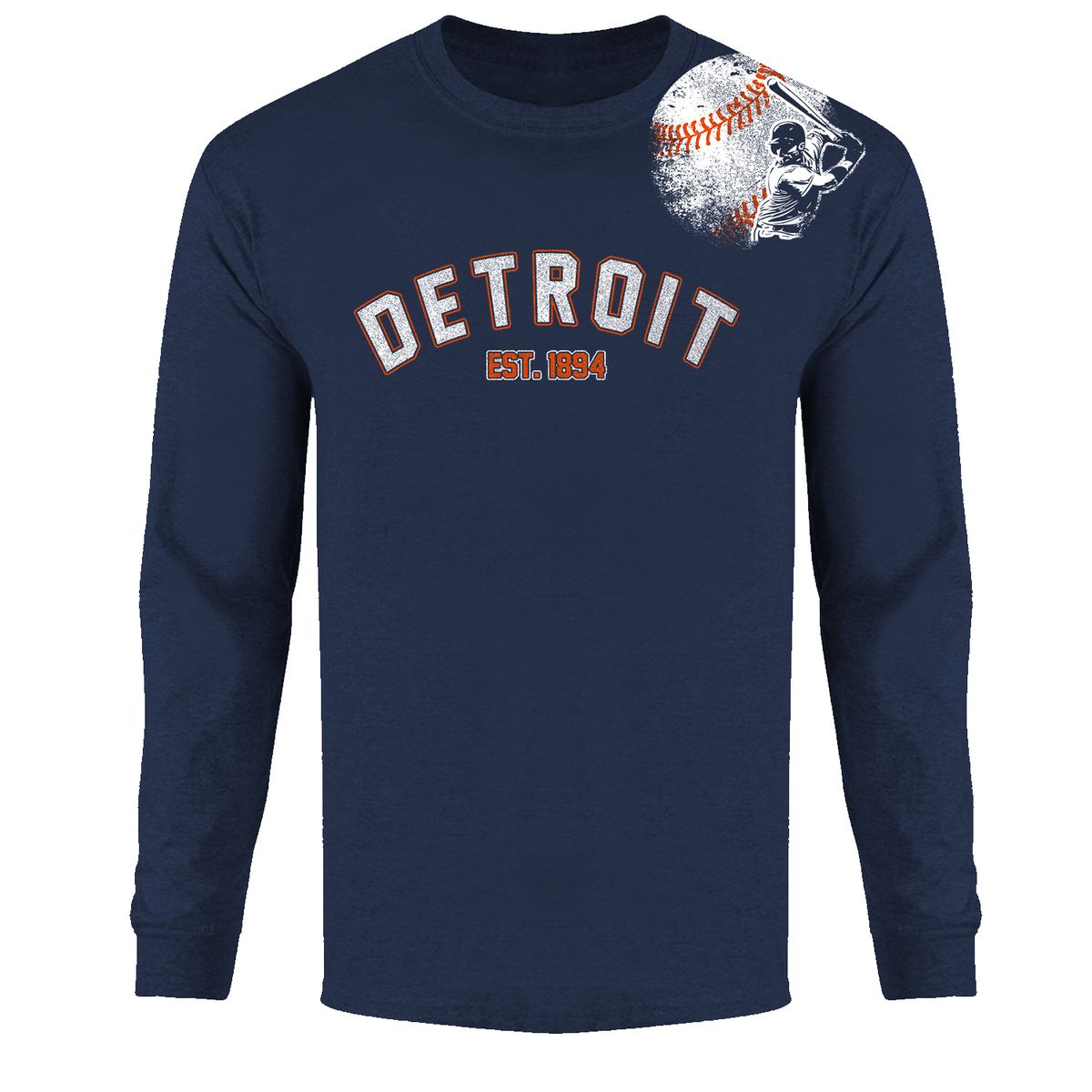 Men's Batter up Baseball Long Sleeve Shirts - Detroit - Navy - 2XL