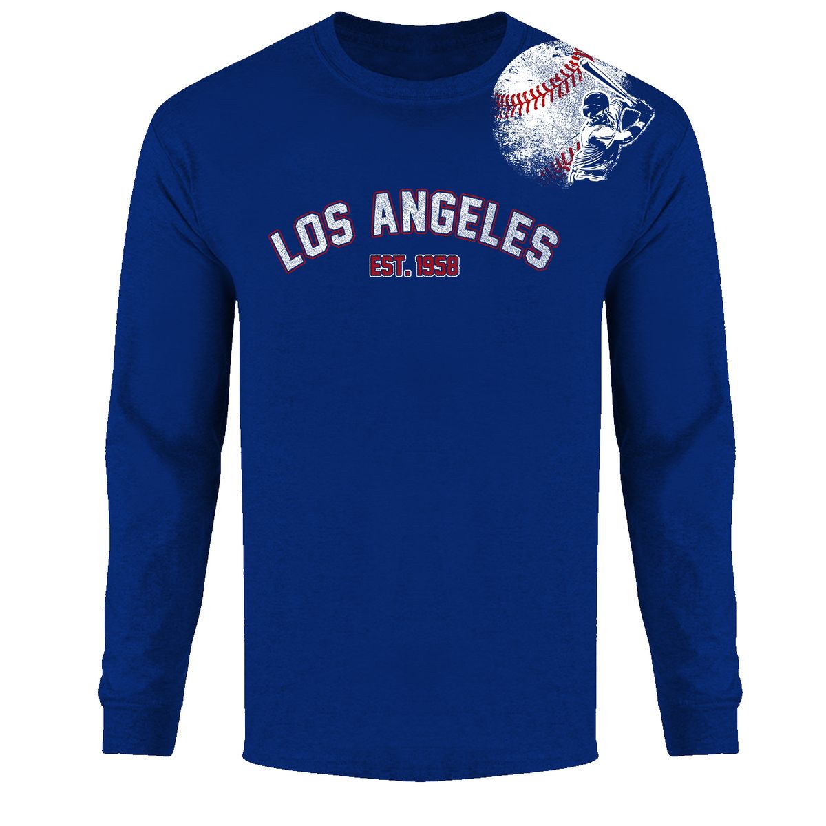 Men's Batter up Baseball Long Sleeve Shirts - Los Angeles - Royal - M