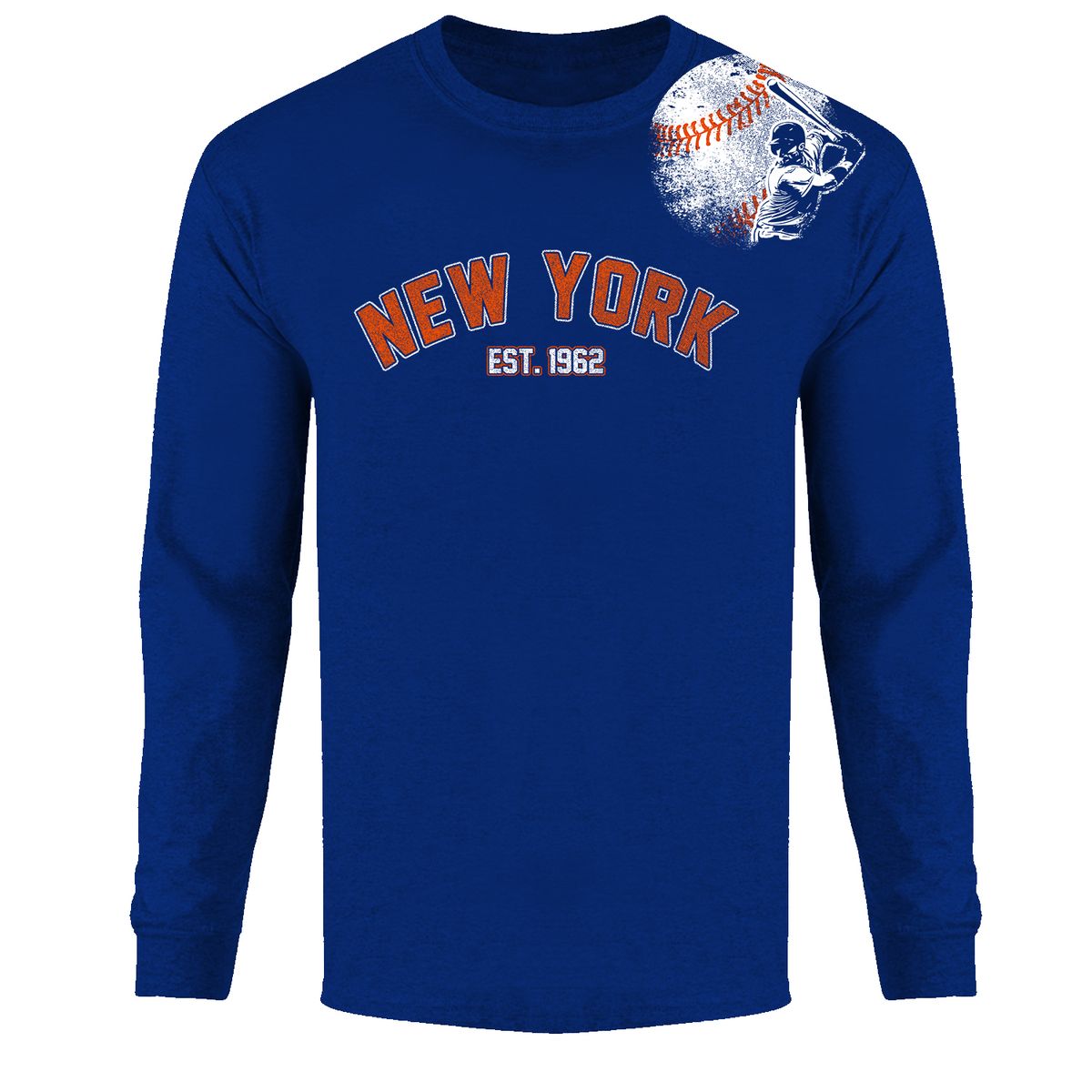 Men's Batter up Baseball Long Sleeve Shirts - New York - Royal - S