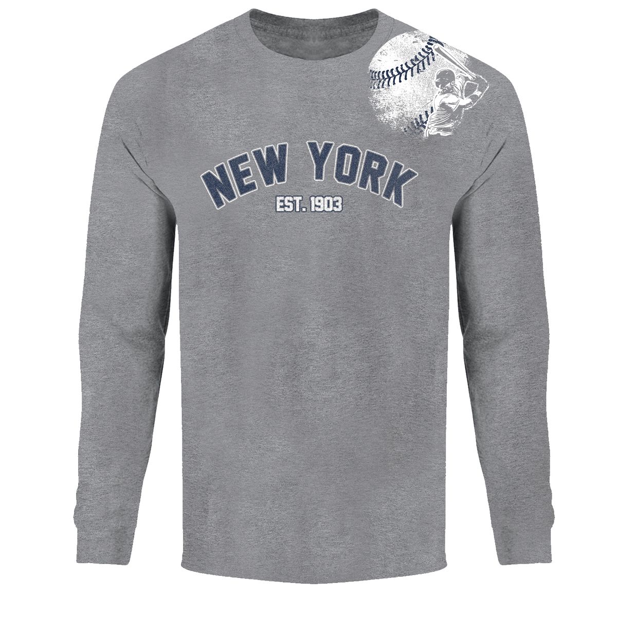 Men's Batter up Baseball Long Sleeve Shirts - New York - H.Grey - 2XL