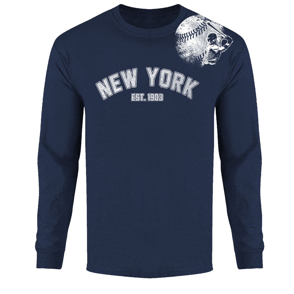 Men's Batter up Baseball Long Sleeve Shirts - New York - Navy - 2XL