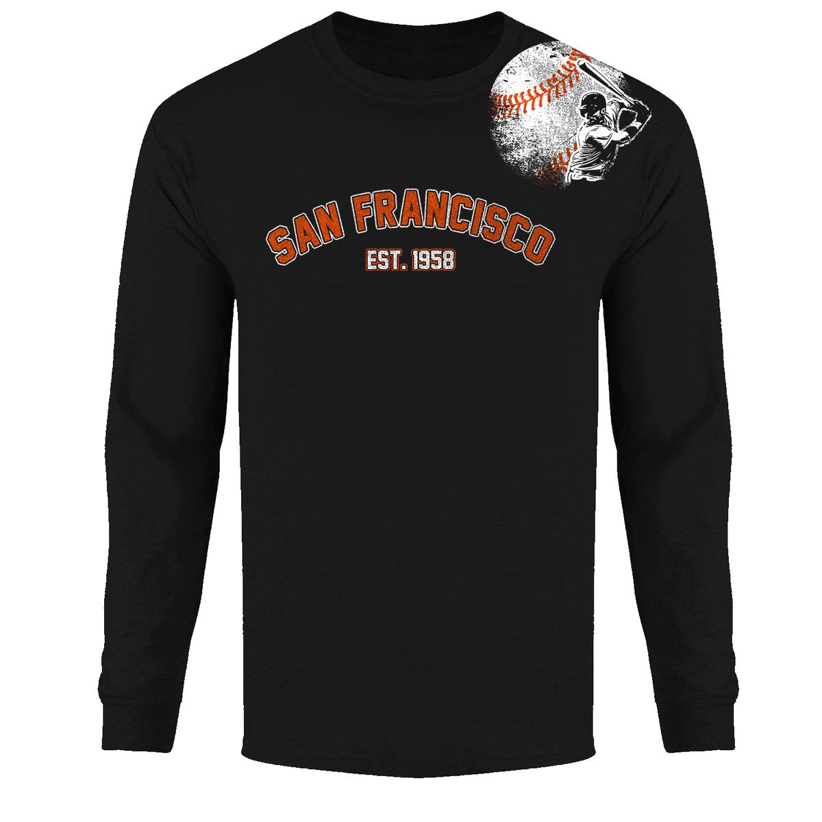 Men's Batter up Baseball Long Sleeve Shirts - San Francisco - Black - L