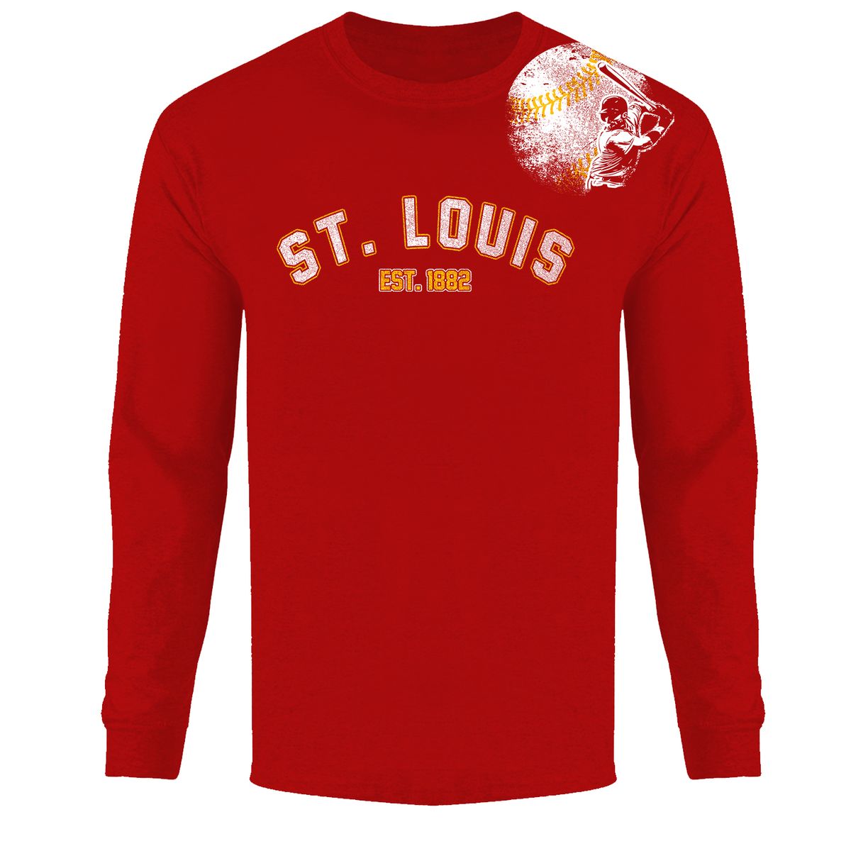 Men's Batter up Baseball Long Sleeve Shirts - St. Louis - Red - XL