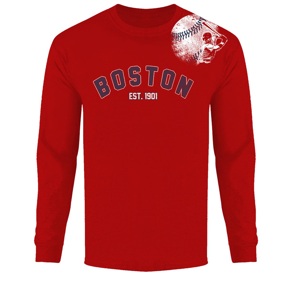 Men's Batter up Baseball Long Sleeve Shirts - Boston - Red - XL