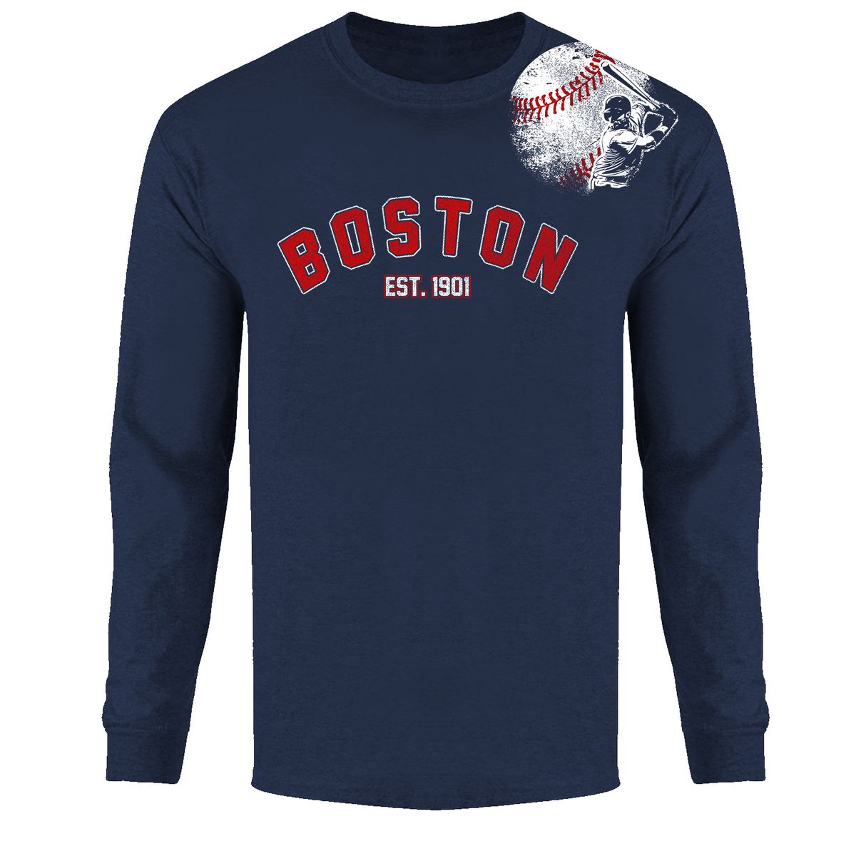 Men's Batter up Baseball Long Sleeve Shirts - Boston - Navy - XL