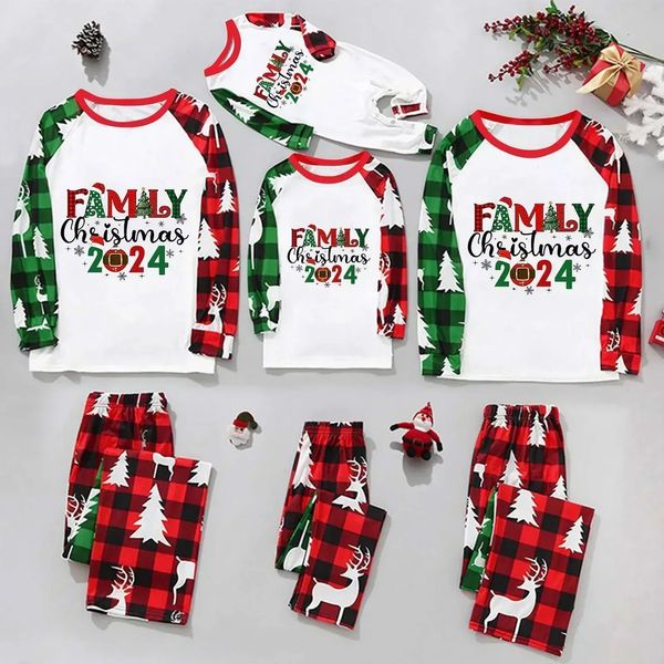 Christmas Matching Family Outfits Patchwork All Over Print Pajamas Set Mom Dad Kids Sleepwear Baby Romper Xmas Look Pyjamas 241017